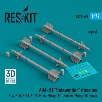Масштабна модель Ракети AIM-9J "Sidewinder" (4 шт.) (3D Printed) (1/72) RS72-0480 фото